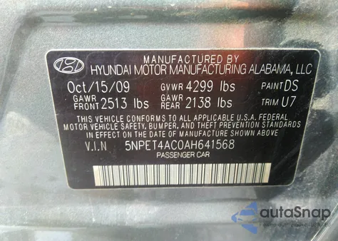 2010 Hyundai Sonata Gls from USA, damaged, VIN 5NPET4AC0AH641568